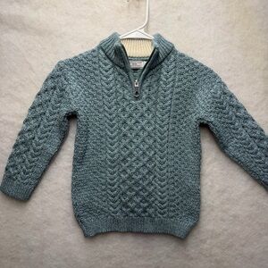 The Woollen Market Ireland Kids Wool Sweater 1/4 Zip Aran Knit Blue Size 8